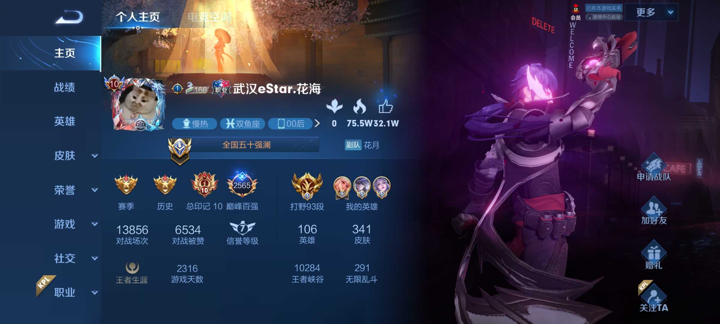 个人主页放哪个皮肤最帅？职业选手大多低调，妖刀很“居家”